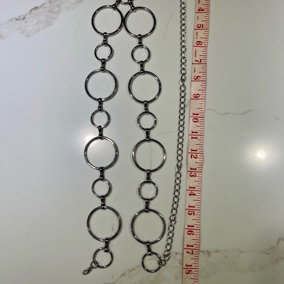 Belt, ladies, silver colored, approx 31” long, 27” tail. - Picture 2 of 2